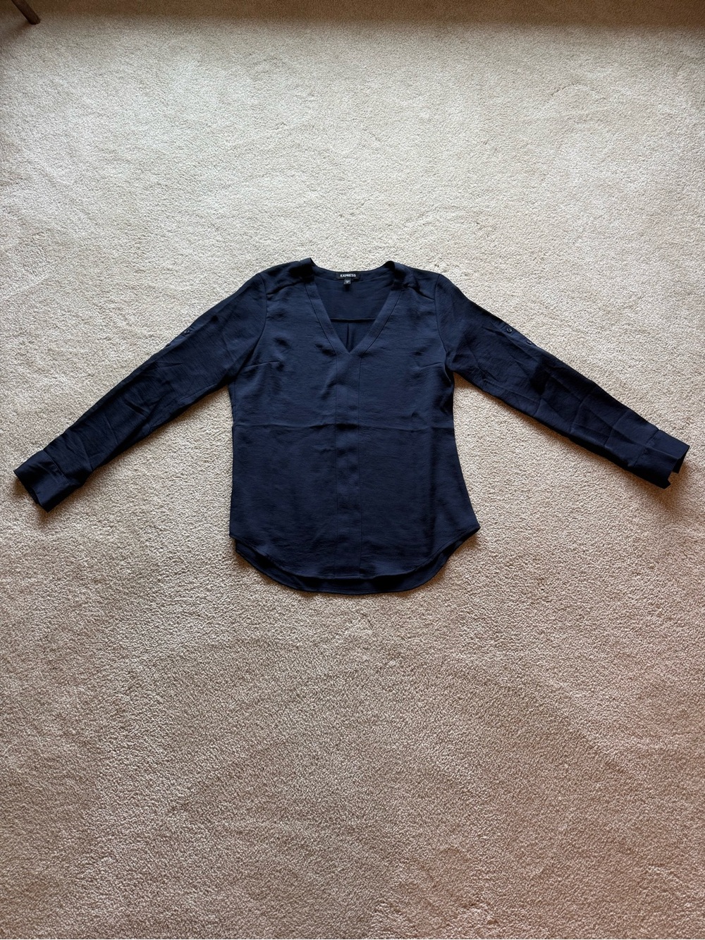 Express Navy V-Neck Long Sleeve Blouse